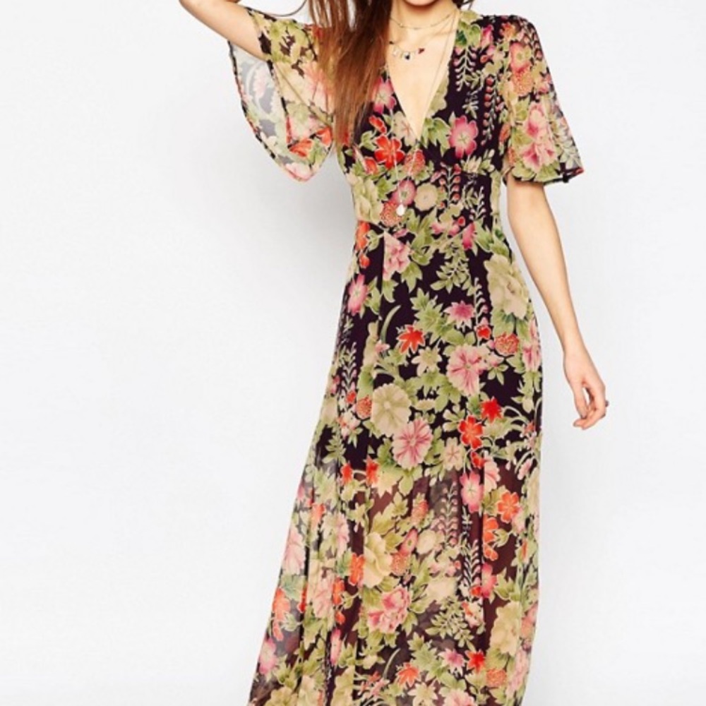 ASOS Flutter Sleeve Maxi Dress Floral Print Sz. 2